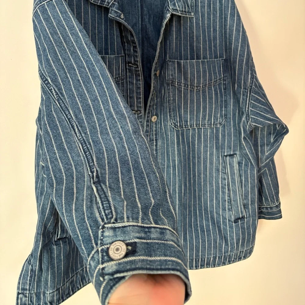 NWT Free People We The Free Madison City Pinstripe Denim Jacket Size Large - Picture 7 of 15